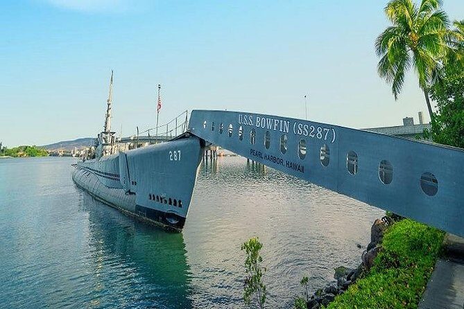 Battleships of WWII at Pearl Harbor Departing from Waikiki - Stop 1: Pearl Harbor Visitor Center exhibits and a calm harbor boat ride